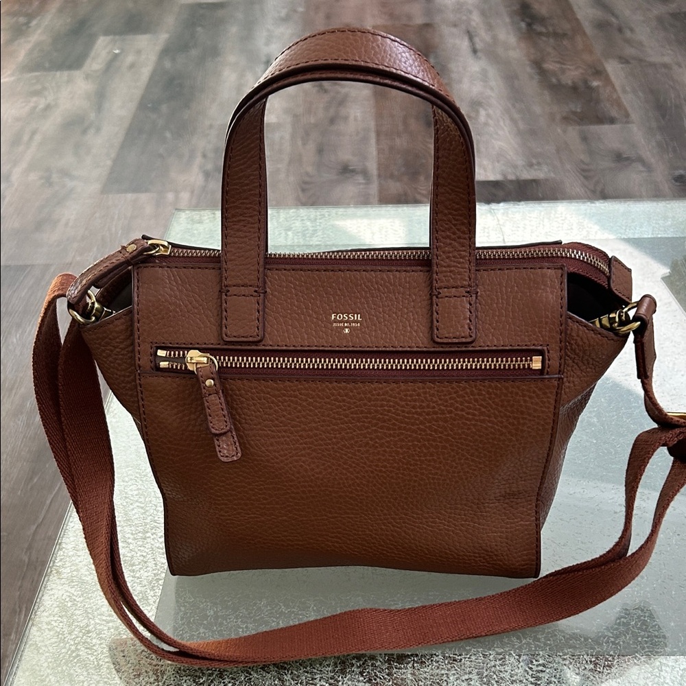 Fossil Rich Brown Leather Satchel
